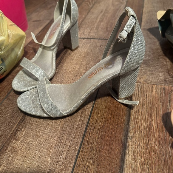 Vince Camuto Glittering Silver Block Heel Sandals - Picture 1 of 2